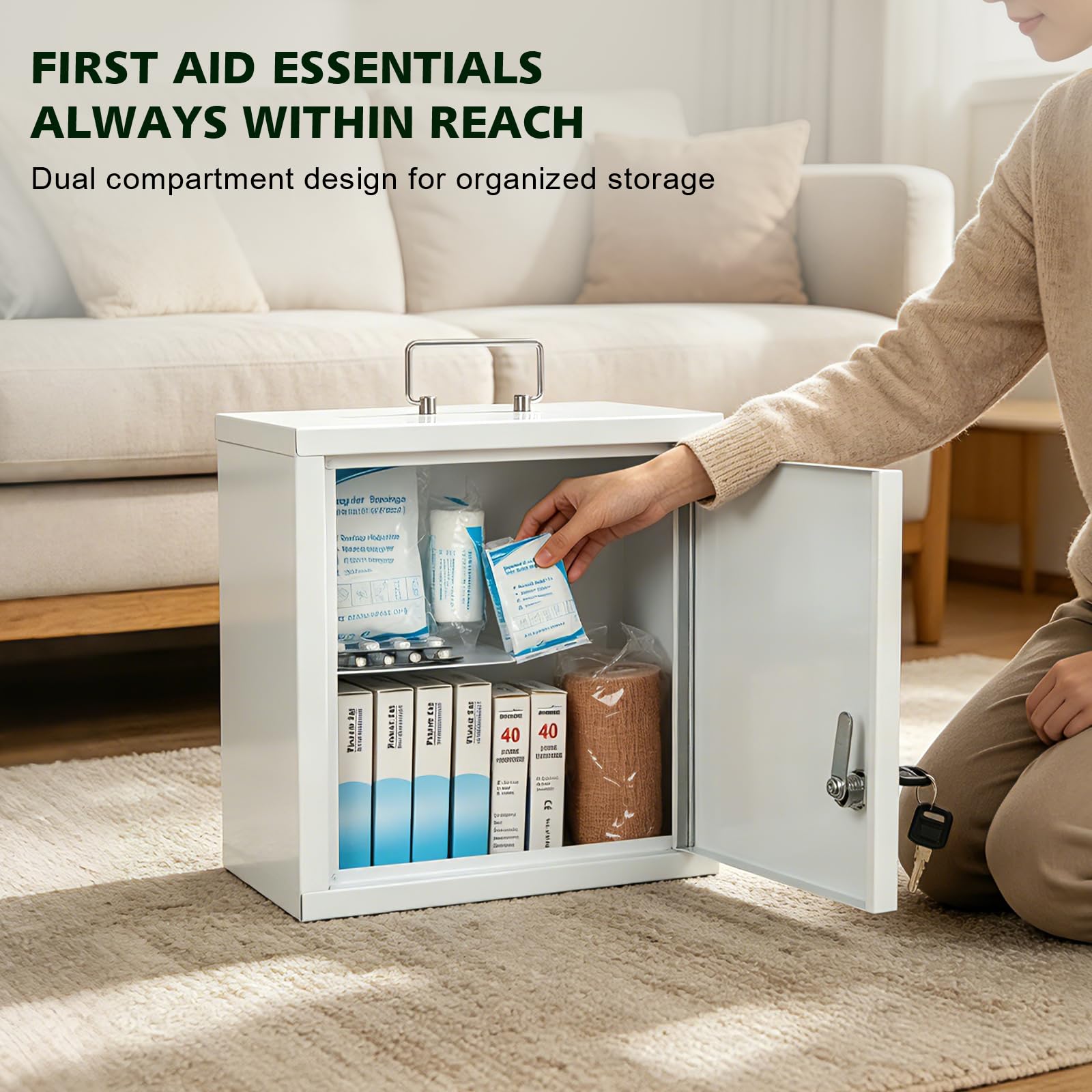 KYODOLED Locking Medicine Cabinet, Medication Lock Box with Key